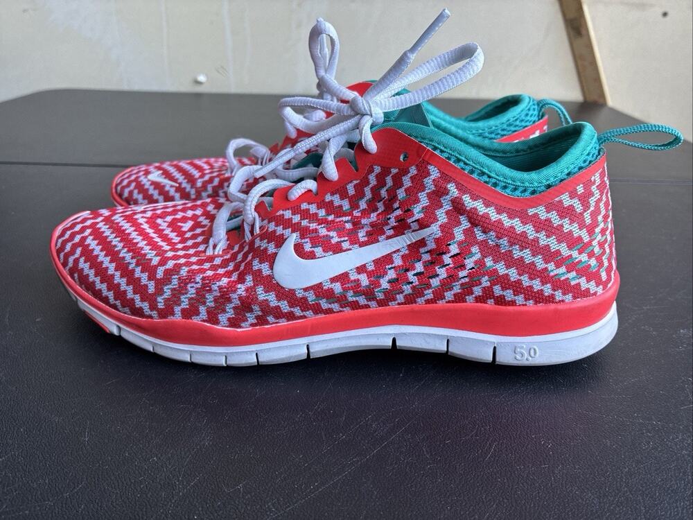 Nike Free 5.0 Tr Fit 4 PRT Sneakers Red Geometric Shoes Women's Size 7.5